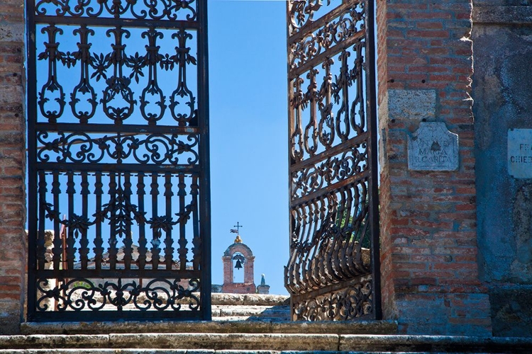 Picture of ITALY-TUSCANY-MONTEPULCIANO THE WROUGHT IRON GATE LEADING TO CEMETERY NEAR CHURCH OF SAN BIAGGIO