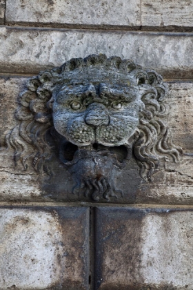 Picture of ITALY-TUSCANY-MONTEPULCIANO CARVING OF A LIONS HEAD ON A STONE BUILDING