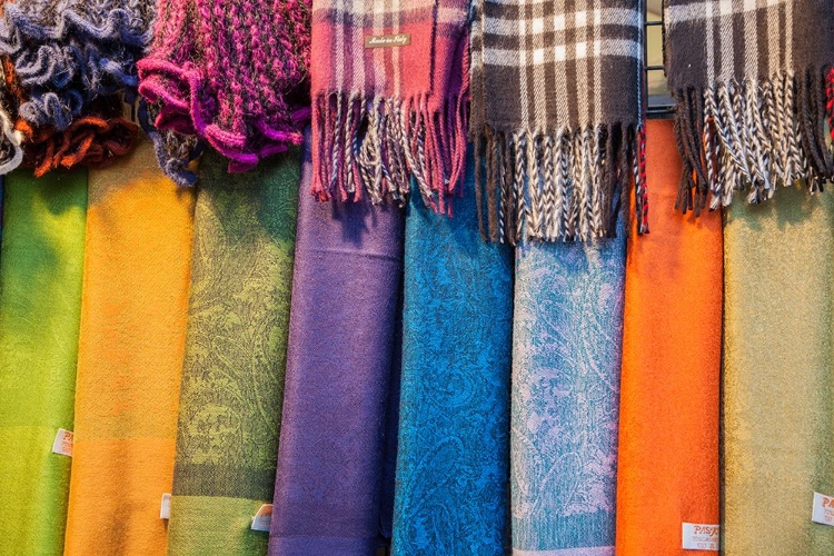 Picture of ITALY-VENICE COLORFUL SCARFS ON DISPLAY AND FOR SALE ALONG THE STREETS OF VENICE