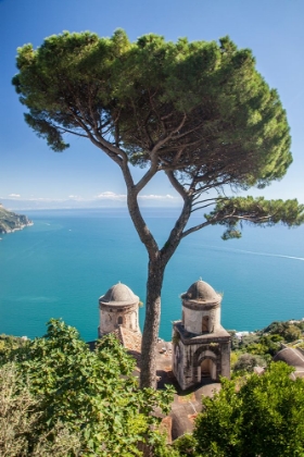 Picture of ITALY-CAMPANIA-RAVELLO VIEW OF THE AMALFI COAST AND THE TOWERS OF VILLA RUFOLO