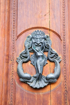 Picture of ITALY-TUSCANY-PISA LARGE ANTIQUE DOOR KNOCKER ON BEAUTIFUL WOODEN DOOR