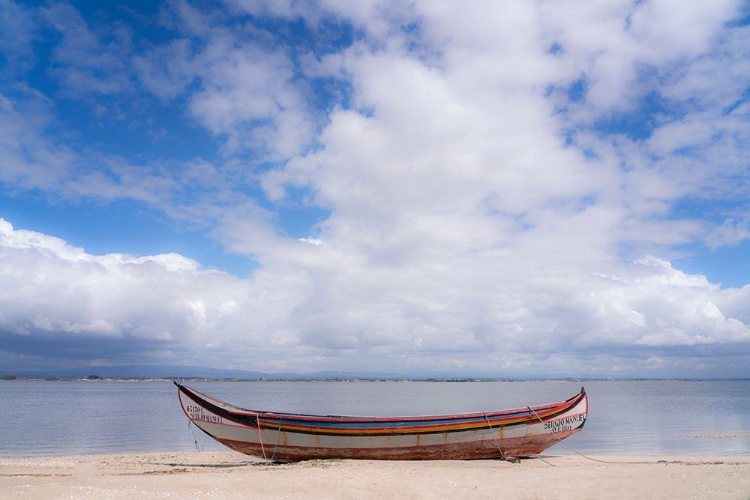 Picture of EUROPE-PORTUGAL-TORREIRA-TRADITIONAL FISHING BOAT ON BEACH