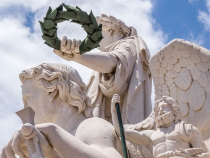 Picture of PORTUGAL-LISBON-CLOSE-UP OF SCULPTURES AT THE TOP OF 18TH CENTURY ARCO DA RUA AUGUSTA-STATUE OF GLO