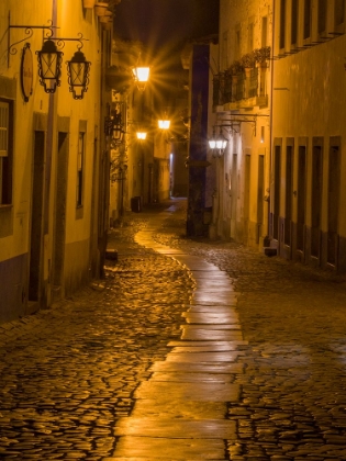 Picture of PORTUGAL-OBIDOS-WALKWAY ALONG THE WALLED TOWN OF OBIDOS AT NIGHT