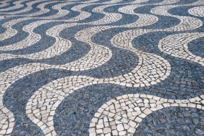 Picture of CASCAIS-PORTUGAL EUROPE TYPICAL PORTUGUESE TILED SIDEWALK IN BLACK AND WHITE PATTERN
