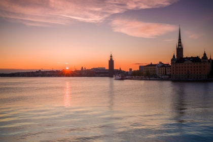 Picture of SWEDEN-STOCKHOLM-STOCKHOLM CITY HALL AND RIDDARHOLMEN CHURCH-SUNSET