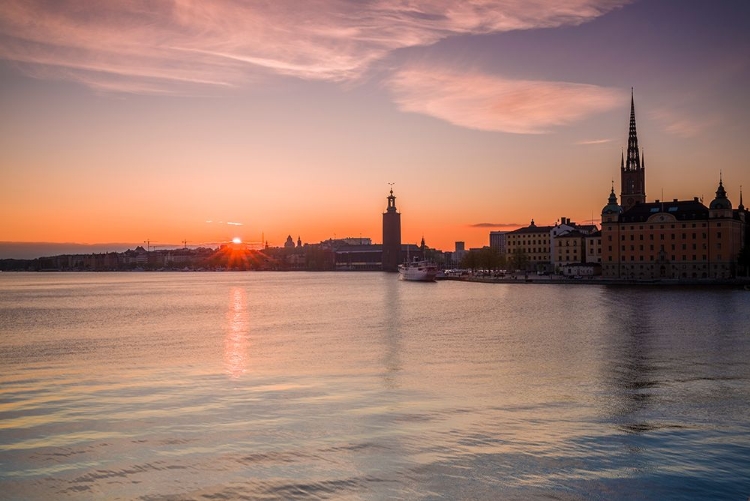 Picture of SWEDEN-STOCKHOLM-STOCKHOLM CITY HALL AND RIDDARHOLMEN CHURCH-SUNSET