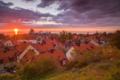 Picture of SWEDEN-GOTLAND ISLAND-VISBY-HIGH ANGLE CITY VIEW-DUSK