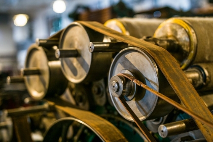 Picture of SWEDEN-NORRKOPING-FORMER MILL TOWN-19TH CENTURY CLOTH LOOM PULLEYS