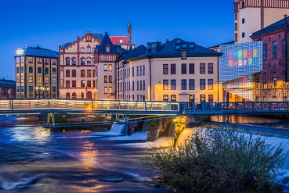 Picture of SWEDEN-NORRKOPING-EARLY SWEDISH INDUSTRIAL TOWN-FACTORY BUILDINGS-DUSK