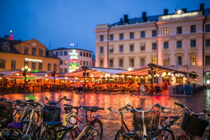 Picture of SWEDEN-LINKOPING-CAFES AND BARS ON STORA TARGET SQUARE-DUSK