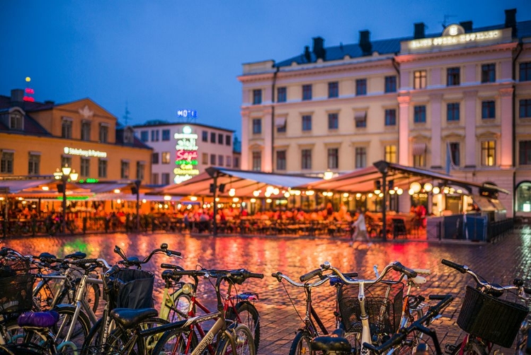 Picture of SWEDEN-LINKOPING-CAFES AND BARS ON STORA TARGET SQUARE-DUSK