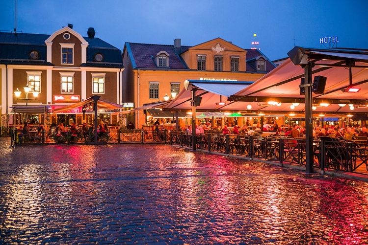 Picture of SWEDEN-LINKOPING-CAFES AND BARS ON STORA TARGET SQUARE-DUSK