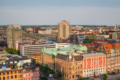 Picture of SWEDEN-SCANIA-MALMO-INRE HAMNEN INNER HARBOR-ELEVATED SKYLINE VIEW