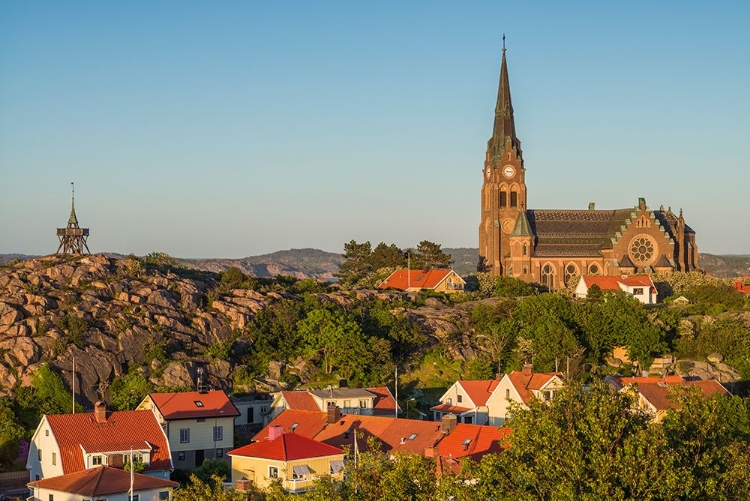 Picture of SWEDEN-BOHUSLAN-LYSEKIL-HIGH ANGLE VIEW OF THE LYSEKIL CHURCH-SUNSET