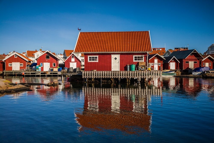 Picture of SWEDEN-BOHUSLAN-KUNGSHAMN-RED FISHING SHACKS IN THE FISKETANGEN-OLD FISHERMANS NEIGHBORHOOD