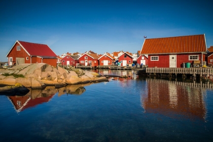 Picture of SWEDEN-BOHUSLAN-KUNGSHAMN-RED FISHING SHACKS IN THE FISKETANGEN-OLD FISHERMANS NEIGHBORHOOD