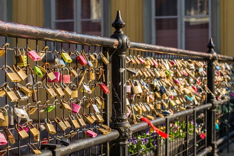 Picture of SWEDEN-VASTMANLAND-VASTERAS-LOVE LOCKS ON THE APOTEKARBRON BRIDGE-OLD TOWN