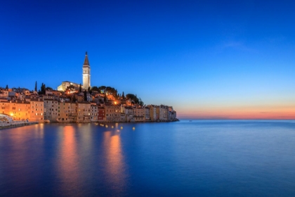 Picture of EUROPE-CROATIA-ROVINJ-OCEAN VIEW OF TOWN AT SUNSET
