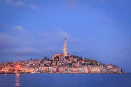 Picture of EUROPE-CROATIA-ROVINJ-OCEAN VIEW OF TOWN AT SUNSET