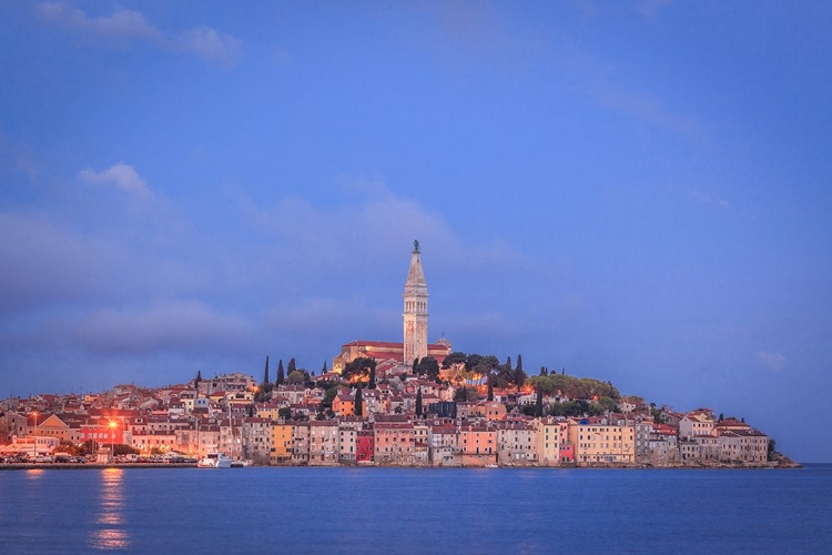 Picture of EUROPE-CROATIA-ROVINJ-OCEAN VIEW OF TOWN AT SUNSET