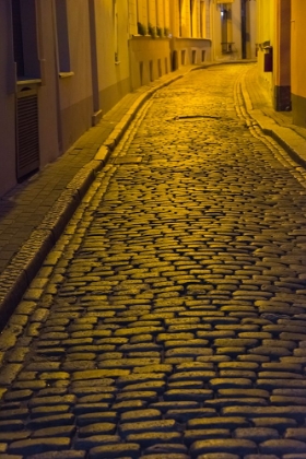 Picture of NIGHT VIEW OF COBBLESTONE STREET IN THE OLD TOWN-RIGA-LATVIA