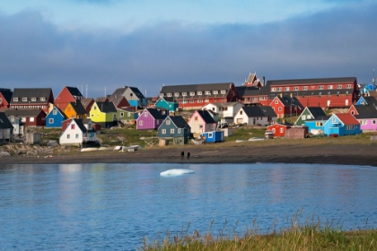 Picture of BRIGHTLY PAINTED HOUSES ON THE BEACH-QEQERTARSUAQ-GREENLAND