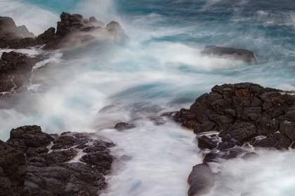 Picture of WAVES CRASHING OVER LAVA ROCKS ON SHORELINE OF ESPANOLA ISLAND-GALAPAGOS ISLANDS-ECUADOR