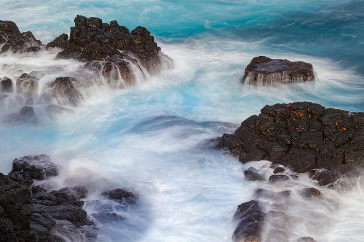Picture of WAVES CRASHING OVER LAVA ROCKS ON SHORELINE OF ESPANOLA ISLAND-GALAPAGOS ISLANDS-ECUADOR
