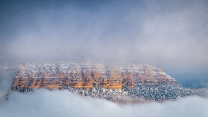 Picture of USA-ARIZONA-GRAND CANYON-PANORAMIC OF FOGGY SKY OVER CANYON AT SUNSET