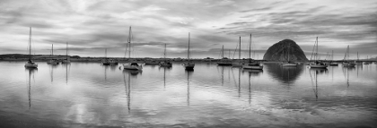 Picture of USA-CALIFORNIA-MORRO BAY PANORAMIC VIEW OF HARBOR AND MORRO ROCK AT DUSK