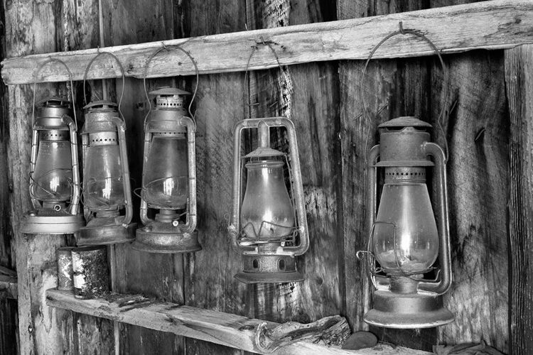 Picture of ANTIQUE LANTERNS-BODIE STATE HISTORIC PARK VIEWED THROUGH WINDOW-CALIFORNIA