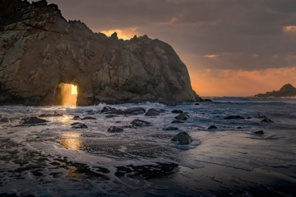 Picture of USA-CALIFORNIA SUNSETS GLEAMS THROUGH THIS HOLE IN THE ROCK ALONG THE BIG SUR COAST