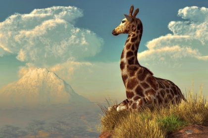 Picture of GIRAFFE AND DISTANT MOUNTAIN