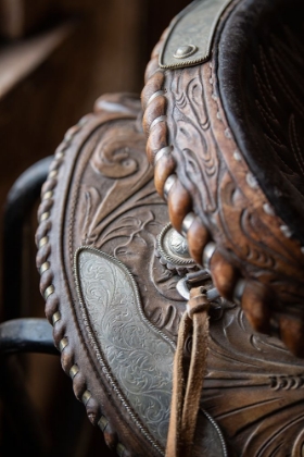 Picture of USA-COLORADO-CUSTER COUNTY-WESTCLIFFE-MUSIC MEADOWS RANCH TACK ROOM TOOLED LEATHER WESTERN SADDLE