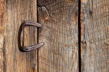 Picture of USA-COLORADO-WESTCLIFFE OLD WOODEN BARN WALL WITH BENT HORSESHOE HANDLE