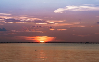 Picture of THE SUN RISING BEHIND THE SKYWAY BRIDGE STUNNING PURPLE SKY AND REFLECTION ON THE GULF OF MEXICO