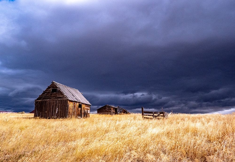 Picture of USA-IDAHO-HIGHWAY 36-LIBERTY STORM PASSING OVER OLD WOODEN BARN