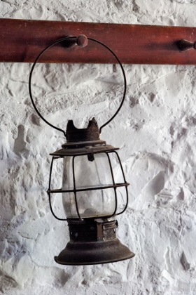 Picture of ANTIQUE LANTERN HANGING ON WHITE WALL-SHAKER VILLAGE OF PLEASANT HILL-HARRODSBURG-KENTUCKY