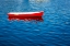 Picture of USA-NEW ENGLAND-MAINE-CAMDEN-CAMDEN HARBOR AND BOAT ANCHORED IN THE HARBOR