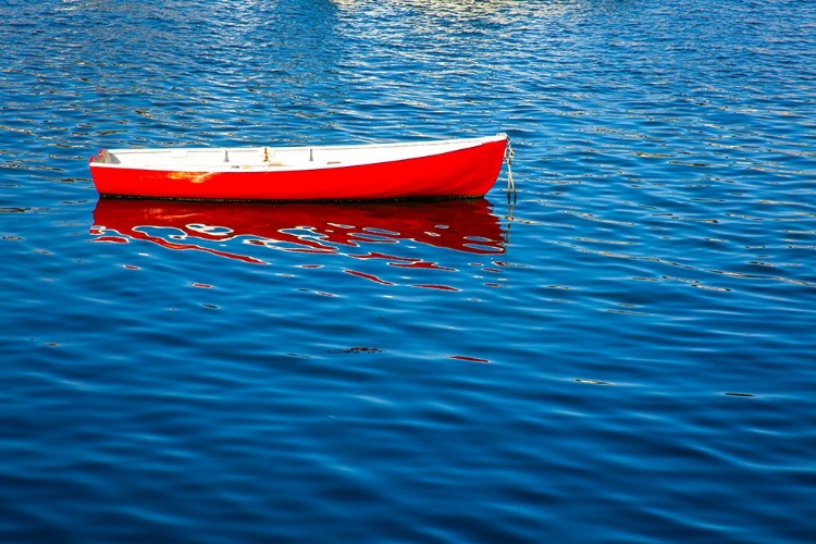 Picture of USA-NEW ENGLAND-MAINE-CAMDEN-CAMDEN HARBOR AND BOAT ANCHORED IN THE HARBOR