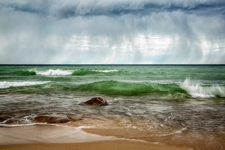 Picture of USA-MICHIGAN-UPPER PENINSULA-MUNISING RAIN CLOUDS OVER PICTURED ROCKS NATIONAL LAKESHORE