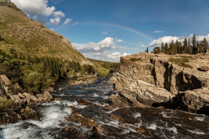 Picture of USA-MONTANA-GLACIER NATIONAL PARK RAINBOW ABOVE SWIFTCURRENT FALLS