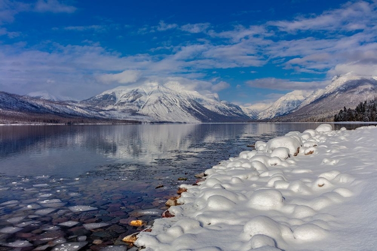 Picture of MOUNTAINS REFLECT IN WINTRY LAKE MCDONALD IN GLACIER NATIONAL PARK-MONTANA-USA