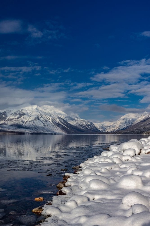 Picture of MOUNTAINS REFLECT IN WINTRY LAKE MCDONALD IN GLACIER NATIONAL PARK-MONTANA-USA