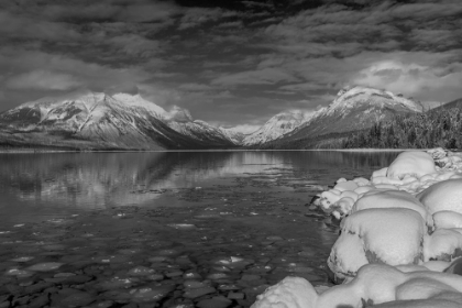 Picture of MOUNTAINS REFLECT IN WINTRY LAKE MCDONALD IN GLACIER NATIONAL PARK-MONTANA-USA