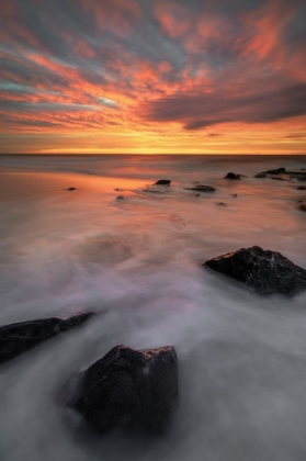 Picture of USA-NEW JERSEY-CAPE MAY NATIONAL SEASHORE-SUNRISE ON ROCKY SHORE AND OCEAN
