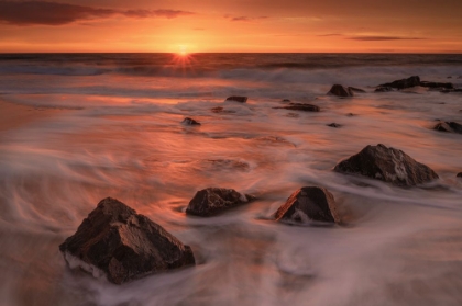 Picture of USA-NEW JERSEY-CAPE MAY NATIONAL SEASHORE-SUNRISE ON ROCKY SHORE AND OCEAN