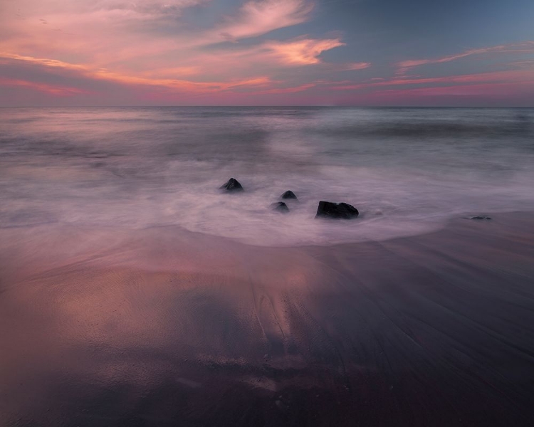 Picture of USA-NEW JERSEY-CAPE MAY NATIONAL SEASHORE-SUNRISE ON ROCKY SHORE AND OCEAN