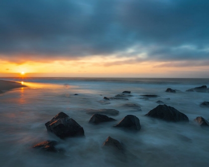 Picture of USA-NEW JERSEY-CAPE MAY NATIONAL SEASHORE SUNRISE ON ROCKY SHORELINE